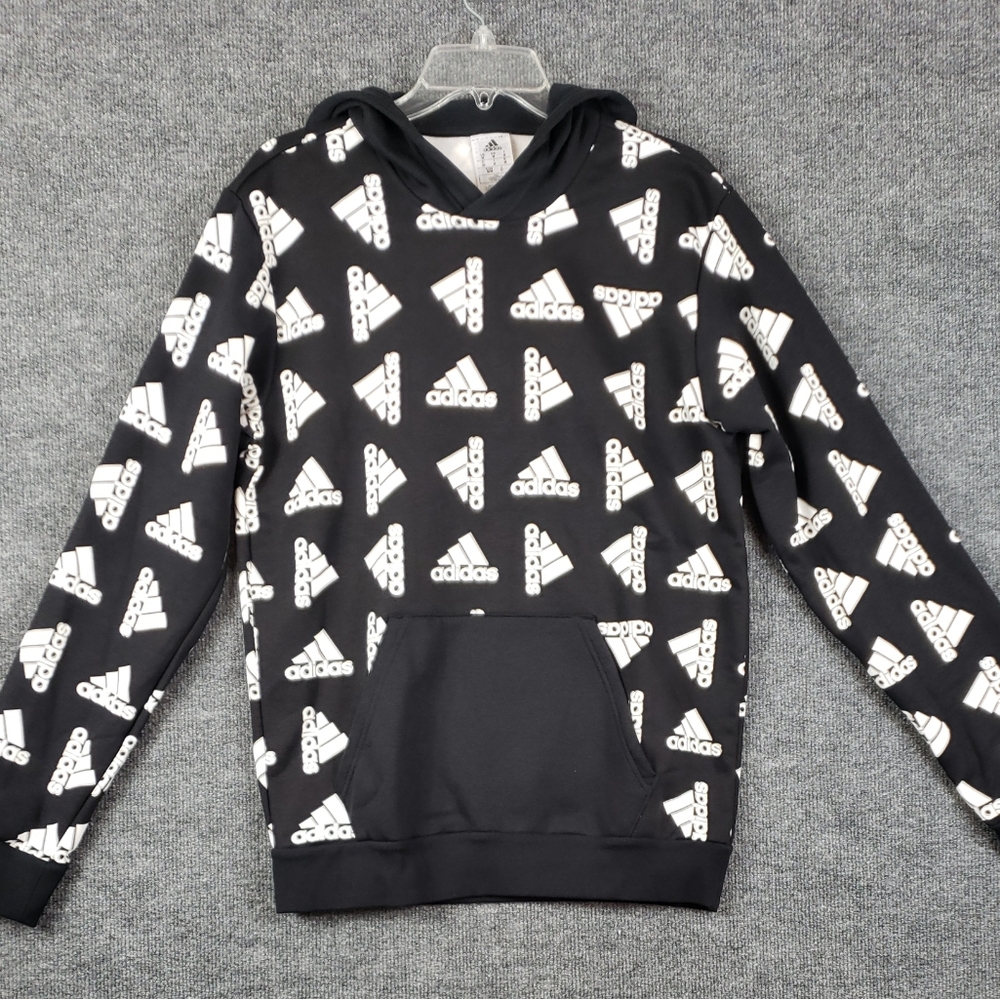 adidas Men's All Over Print Fleece Hoodie Black White